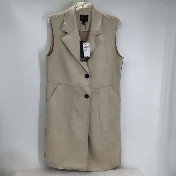 TRUTH by Republic Women’s Faux Suede Button-Up Vest Stone NWT Size Medium - Picture 1 of 9